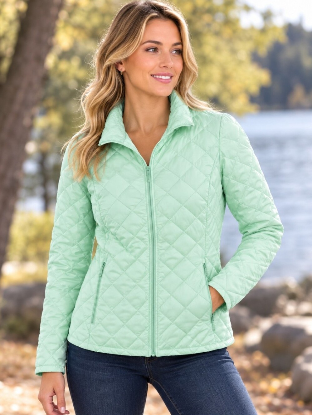 Eddie Bauer Quilted Goose Dawn Green Packable Light Jacket M